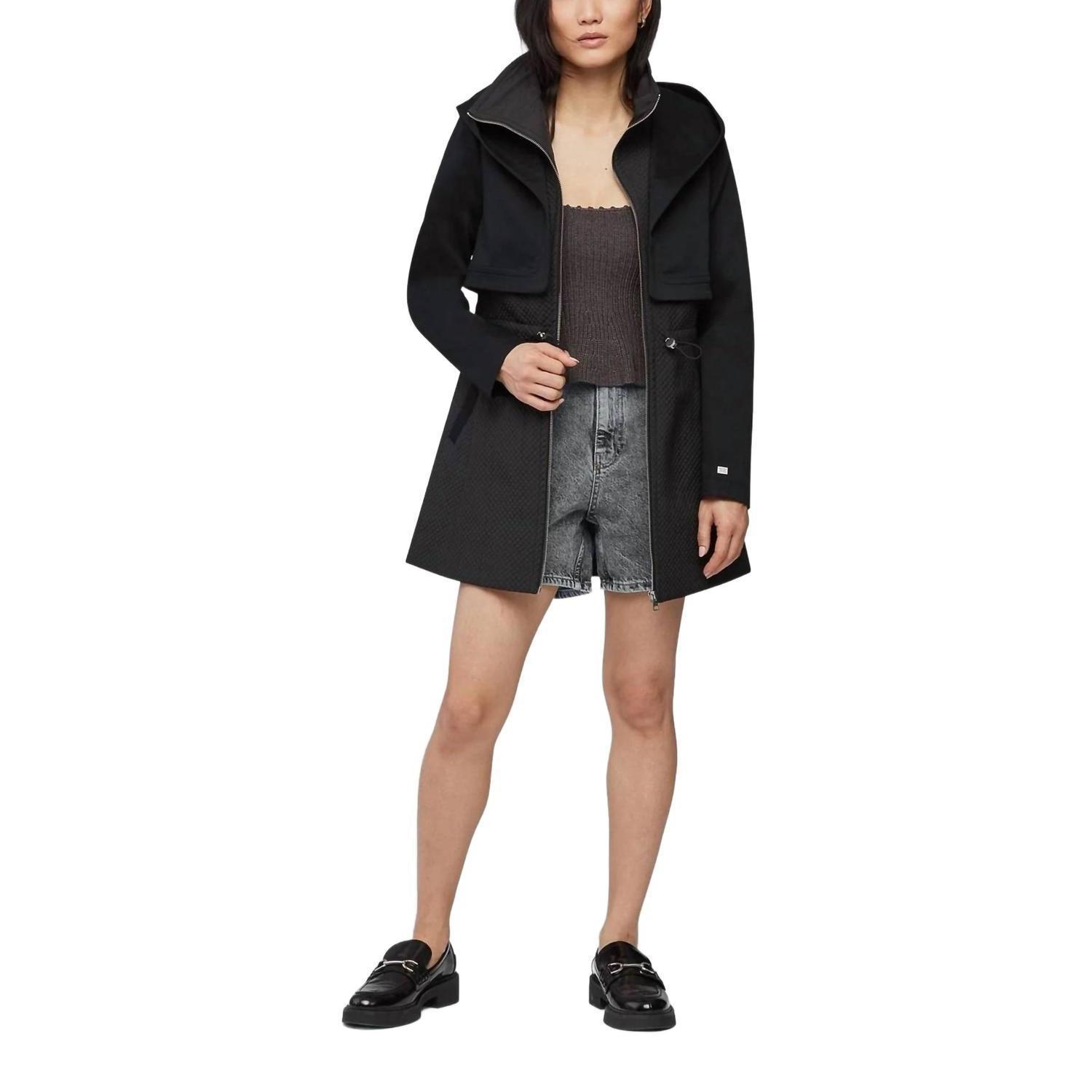 New Soia&Kyo Mixed Media Coat With Dramatic Hood And Thermolite Fill In Black